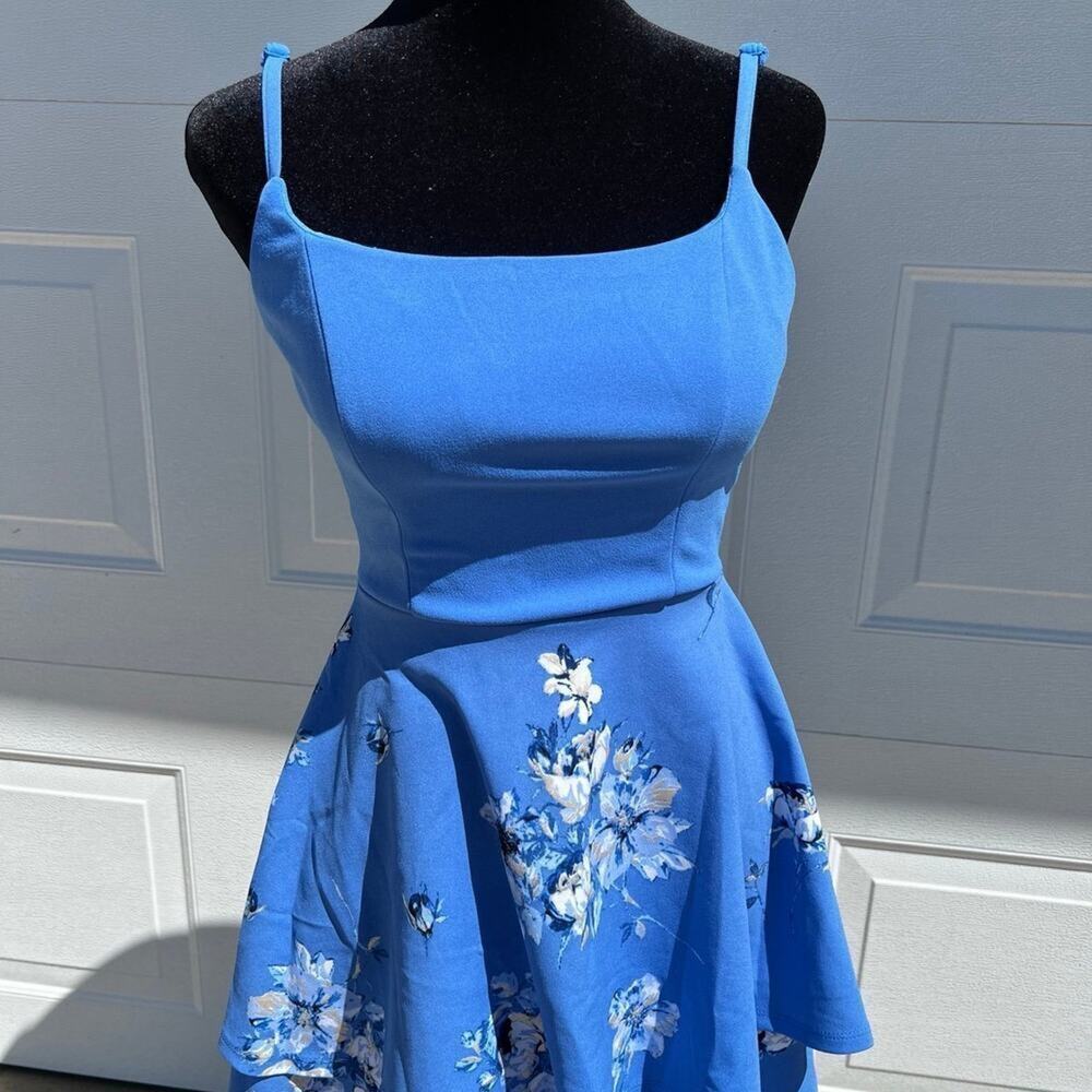 Jun & IVY, blue adjustable straps, flared skirt fitted top women's XS dress.